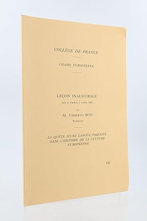 Leçon inaugurale faite le Vendredi 2 Octobre 1992 au Collège de France - La quête d'une langue pa...