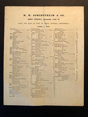 H. H. Schieffelin & Co. Prices Current Sheet, 1843, [With Pricing for Opium Oil]