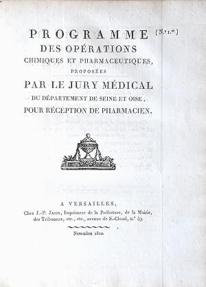 Recueil des Programmes des Opérations Chimiques et Pharmaceutiques, qui ont été exécutées au jury...