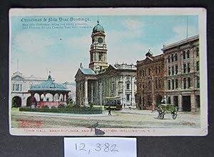 Town Hall, Band Rotunda and Fire Station, Wellington NZ - postcard