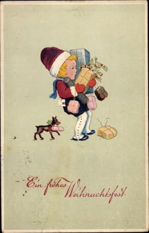 Ansichtskarte / Postkarte Glückwunsch Weihnachten, Mädchen mit Geschenken