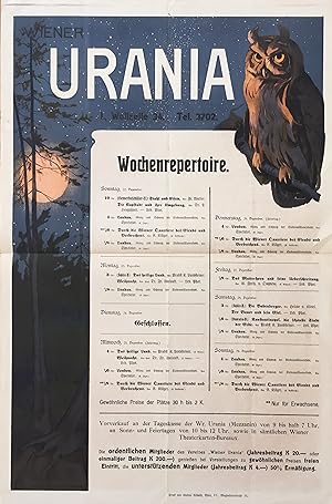 Wiener Urania. Wochenrepertoire. Farblithographie Gustav Redwid Wien 1907, 95 x 63,5 cm