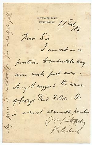 1886 Pre-Raphaelite Artist John Everett Millais Writes: "My price is a 1000 guineas for a half le...