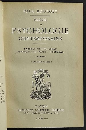 Essais de Psychologie Contemporaine - P. Bourget - Ed. Lemerre - 1892