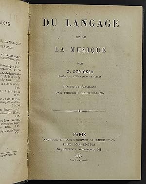 Du Langage et de La Musique - S. Stricker - Ed. Felix Alcan - 1885