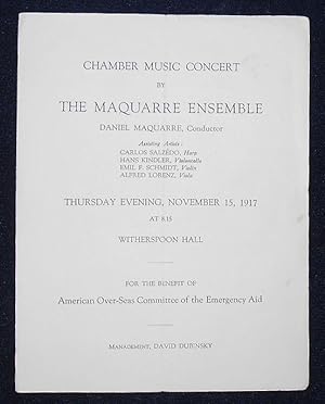 Chamber Music Concert by the Maquarre Ensemble -- For the Benefit of American Over-Seas Committee...