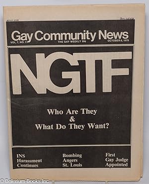 GCN: Gay Community News; the gay weekly; vol. 7, #11, Oct. 6, 1979: NGTF; who are they & what do ...