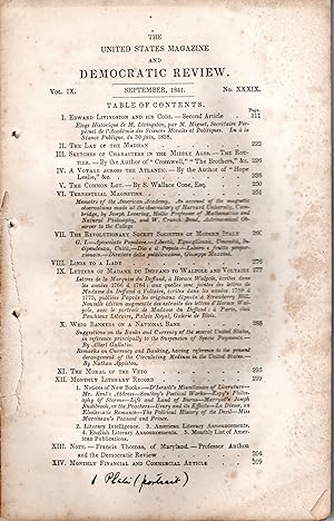 The United States Magazine and Democratic Review September, 1841 (Accompanied by Monthly Liter...