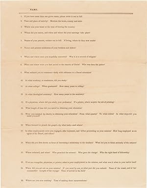 [BOARD OF COMMISSIONERS QUESTIONNAIRE FOR MISSIONARIES TO HAWAII AND THEIR WIVES]