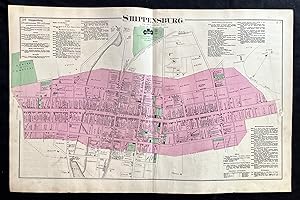 Rare 1872 Hand-Colored Map of Shippensburg, Pennsylvania with Property Owner Names and Building F...