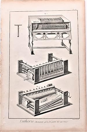LUTHERIE, INSTRUMENS QU'ON FAIT PARLER AVEC UNE ROUE [Original Copperplate Engraving from Diderot...