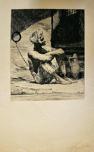 BENJAMIN CONSTANT: "Un prisonnier marocain", original engraving signed by the artist - 32 x 50 cm...