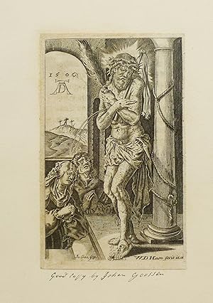Christ as the Man of Sorrows standing by a column with the Virgin Mary and St.John Etching