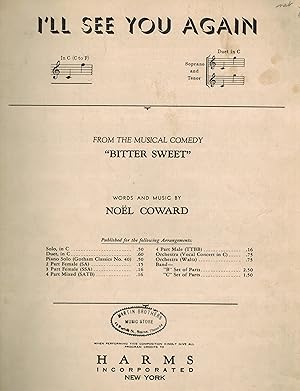 I'll See You Again from the Musical Comedy Bitter Sweet - Vintage Sheet Music for Soprano and Tenor