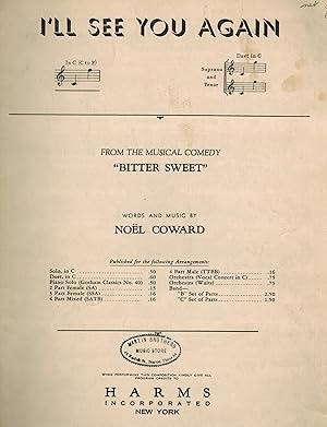 I'll See You Again from the Musical Comedy Bitter Sweet - Vintage Sheet Music for Soprano and Tenor