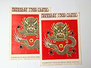 1975 BERKELEY FREE CLINIC COMMUNITY HEALTH POSTER - ILLUSTRATED with CHINESE DRAGON - TWO COPIES