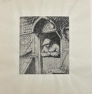 [Antique print, 20th century copy after the etching by Ostade] Boer leunend op onderdeur/Boer in ...