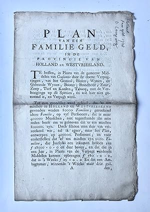 [Printed publication, familiegeld, 1748] Plan van een Familie Geld, in de provincie van Holland e...
