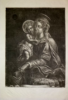 Madonna and Child with penetrating eyes. First edition, from an old Spanish collection of origina...
