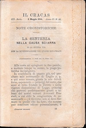 Il Cracas. Diario di Roma. Vol. 2. III serie, 6 Maggio 1894, anno II, n. 16.
