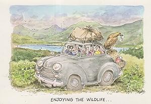 Broken Down Mini Classic Car Holiday Trip Comic Postcard
