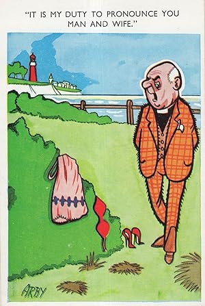 Red Bra Stilettoes Lingerie Making Love In The Park Vicar Comic Postcard
