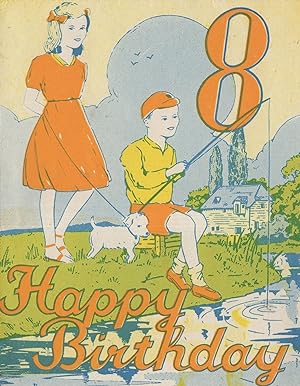 Happy 8th Birthday Antique Fishing Greetings Card