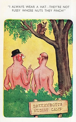 Squirrel At Nudist Camp Colony Dropping Poos Comic Postcard