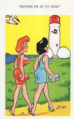 Military Man In Lifeboat River Tower Phallic Symbol Comic Postcard