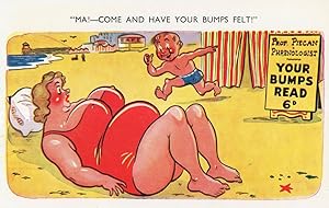 Fat Lady At Fortune Teller Tent Reads Big Breasts Seaside Comic Postcard
