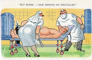 Man On Operating Table Hospital Operation Spectacles Comic Postcard