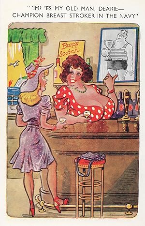 Military Breast Stroke Army Navy Swimmer Pub Old Comic Postcard