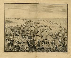 Antique Print-English ships fighting the Armada in 1588-Le Clerc-Luyken-1730