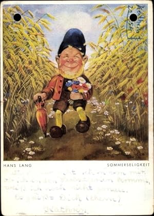 Künstler Ansichtskarte / Postkarte Lang, Hans, Sommerseligkeit, Zwerg, Spaziergang durch ein Korn...