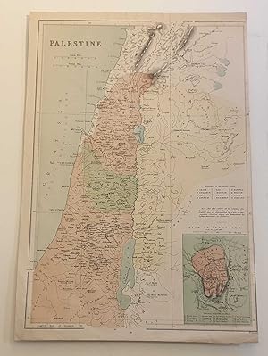 Map of Palestine with Plan of Jerusalem, c.1870 Original Map Engraving