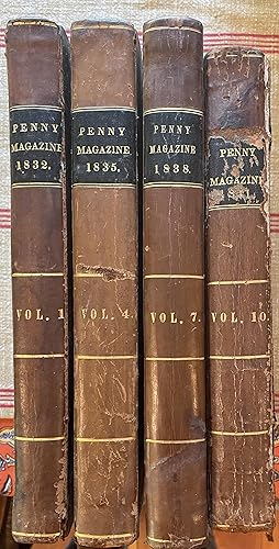 Four Volumes of The Penny Magazine (bound) 1832,1835, 1838, 1841