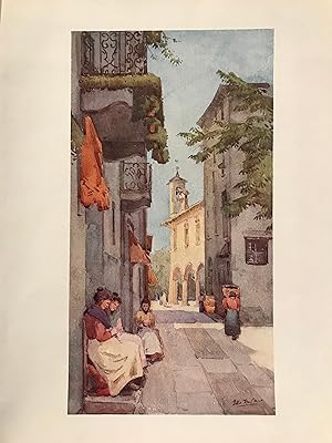 1905 Original Italian Print - Italian Travel Colour Plate - A Street at Orta