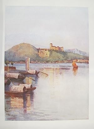 1905 Original Italian Print - Italian Travel Colour Plate - Angera, Lago Maggiore