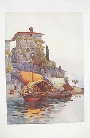 1905 Original Italian Print - Italian Travel Colour Plate - Fishing Boats, Lake Como