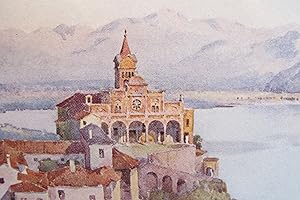 1905 Original Italian Print - Italian Travel Colour Plate - La Madonna del Sasso, Locarno, Lago M...