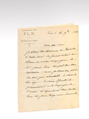 Lettre signée par Eugène Caillaux, président du P.L.M. et père de Joseph Caillaux. L.A.S. à en-tê...