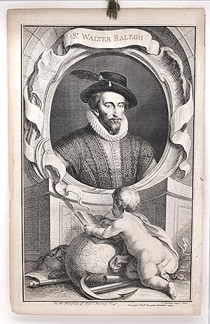 PORTRAIT OF SIR WALTER RALEGH [sic]: Original Copperplate Engraving from HEADS OF ILLUSTRIOUS PER...
