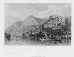 ROCHEMAURE ON THE RHONE,1845 Steel Engraving,Antique French Landscape print
