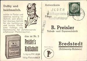 Ansichtskarte / Postkarte Werbung, Preisler's Krüllschnitt, Duftig und bekömmlich, Pfeife
