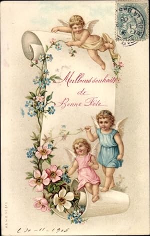 Ansichtskarte / Postkarte Glückwunsch, Bonne Fete, Engel, Blumen, Vergissmeinnicht