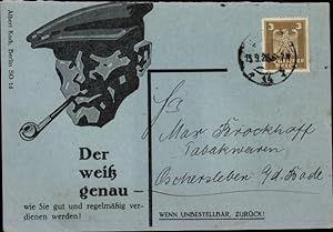 Ansichtskarte / Postkarte Tabakpfeifen-Fabrik Albert Koch, Berlin, Pfeife, Werbung, Der weiß genau.