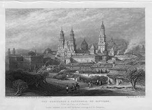 THE SEMINARIO AND CATHEDRAL OF SANTIAGO IN SPAIN,1837 Steel Engraving,Antique Italian Print