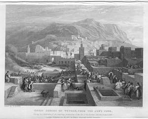 GREAT SQUARE OF TETUAN FROM THE JEW'S TOWN IN MOROCCO,1837 Steel Engraving,Antique Italian Print