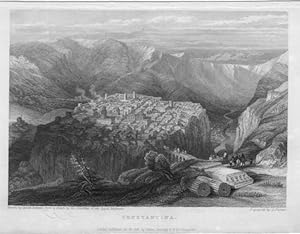 LANDSCAPE VIEW OF CONSTANTINA IN SPAIN,1837 Steel Engraving,Antique Italian Print