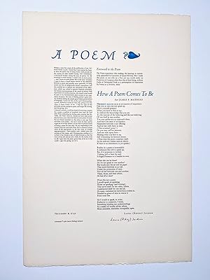 1980 LAURA RIDING JACKSON - POETRY BROADSIDE Her First POEM in 40 Years #2/150
